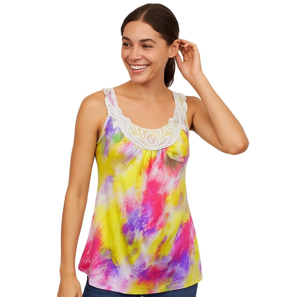 Spense Tank Top Size 8 Multicolor Tie Dye Crochet Neckline Sleeveless New